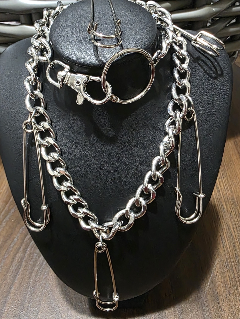 Silver Safety Pin Chunky Chain Necklace - Women Accessories